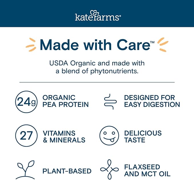 KATE FARMS Organic Adult Peptide 1.5 Formula, Vanilla, Sole-Source, Hydrolyzed Plant-Based Nutrition for Oral or Tube Feeding, 11 Fl oz (12 Pack)