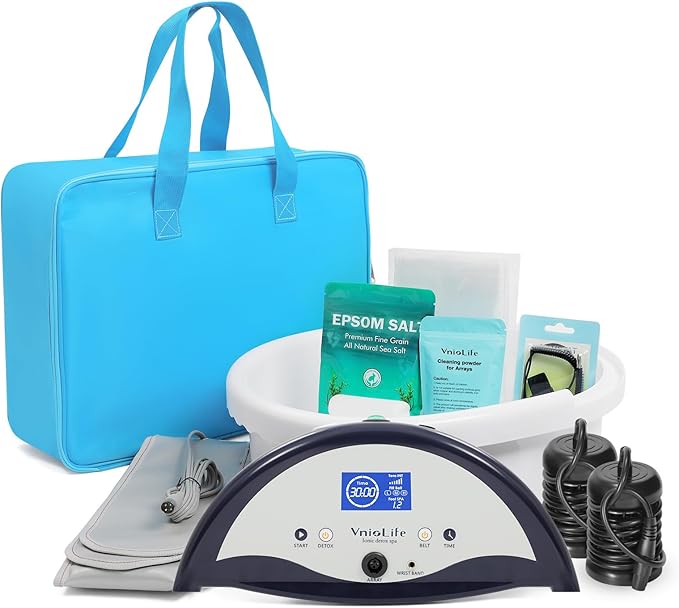 Ionic Foot Bath Detox Machine, Ion Detox Foot Bath Cleanse, LED Display Feet Spa with Heated Belt,Wrist Strap, with 2 Arrays, Sea Salt,10 Liners,Portable Handbag