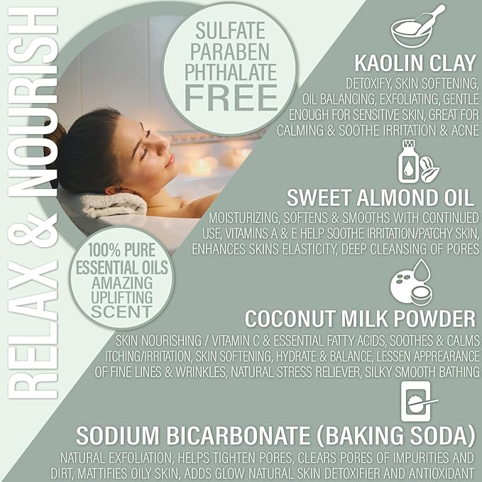 Vegan Milk Bath Soak Made with Coconut Milk Powder & Sweet Almond Oil Which Creates A Bath Bomb Dust Soothing Fizz, 8oz (Tea Tree Mint)