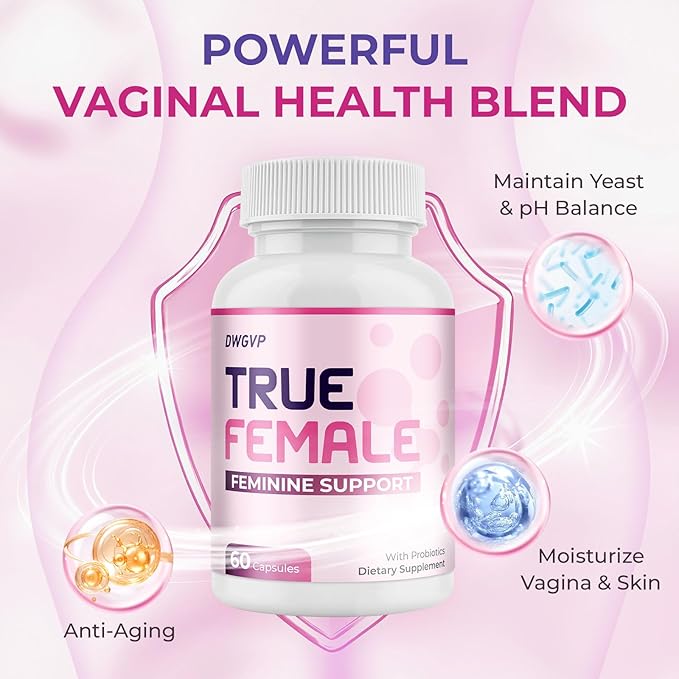 True Fem Capsules-Support PH Balance for Women, Feminine Probiotics Vitamin Capsules for Vaginal, Hormonal & Urinary Health, Natural Formula, Sugar Free, 60 Capsules