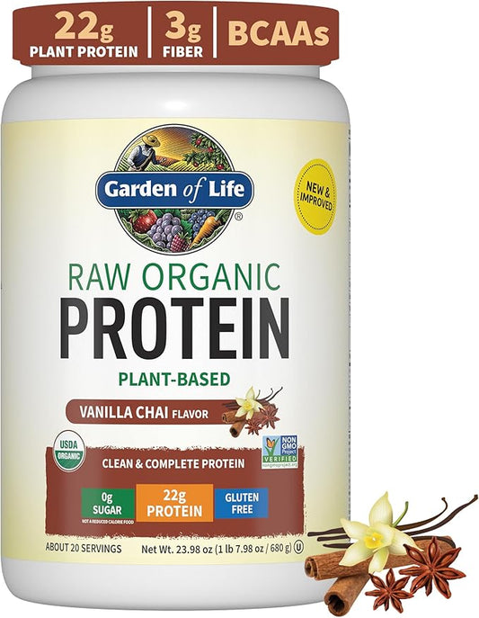 Garden of Life Organic Vegan Protein Powder, Plant Based & BCAAs, Organic Protein Powder with Probiotics & Enzymes, Non-GMO, Gluten-Free Lactose Free 1.2 LB