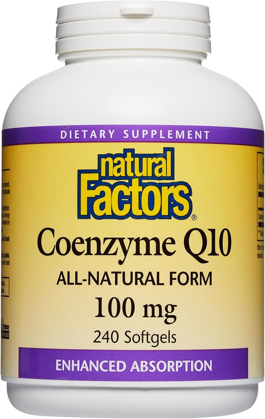 Natural Factors Coenzyme Q10 100 mg, Natural Coenzyme Q10 Supplement for Energy, Heart and Cognitive Support, 240 Softgels