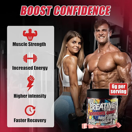 Creatine Monohydrate Gummies 6g for Men Women,Complex Creatine Monohydrate Chewable for Muscle Strength,Muscle Building,Energy Boost,Pre-Workout Energy Supplement,Vegan Strawberry - 120 Count