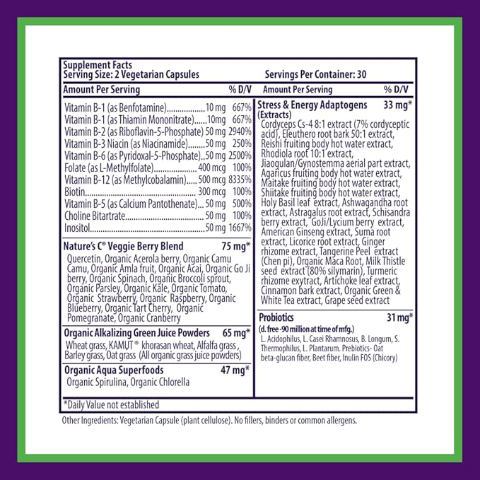 Paradise Herbs, Earth's Blend B-Complex, Methylated, Enzymatically Active Forms of B Vitamins + Superfoods, Supports Energy & Immunity, 60 Capsules