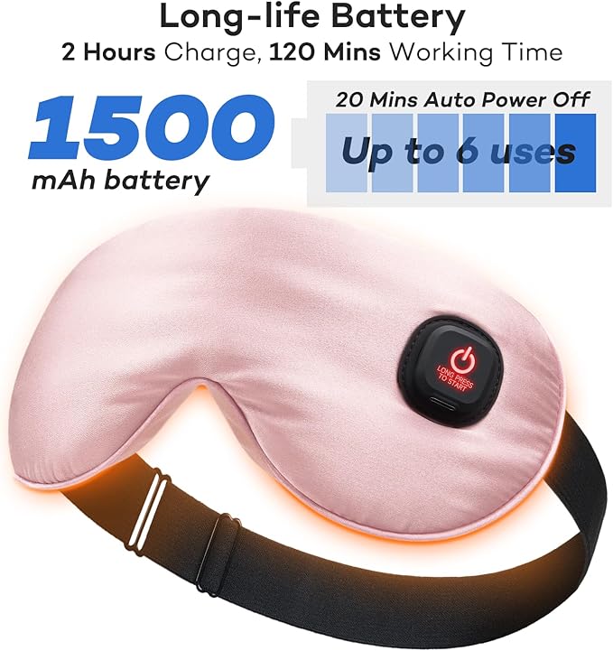Ezona Silk Cordless Heated Eye Mask, Warm Eye Compress Mask for Dry Eyes, Washable Eye Heating Pad for Travel, Dry Eyes, Blepharitis, Sinus Migraine (Pink)