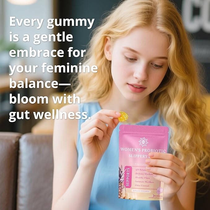 Women's Probiotic & Prebiotic Pineapple Slippery Elm Gummies for Women pH, Gut Health & Immune System, Gluten-Free, Vegan Premium Feminine Balance Gummie, 60 Gummies(1 Pc)