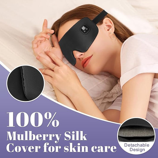 Aroma Season Silk Heated Eye Mask Cordless, 1500mAh Warm Eye Compress for Dry Eyes, Blepharitis, 4 Time Levels and 4 Temperature Settings, Washable (Black)