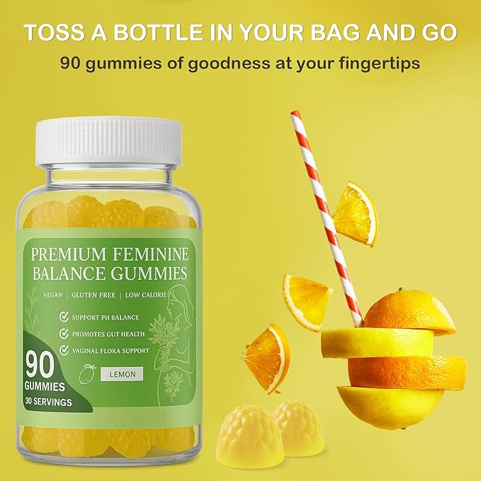 MATOP Premium Feminine Balance Gummies for Women - pH Balance Vaginal Probiotic Lemon Gummy Vegan Gluten-Free Wellness 90 Gummies - 30 Servings
