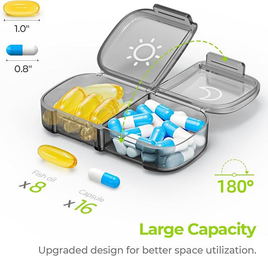 AUVON XL Weekly Pill Organizer 2 Times a Day, Pill Box 7 Day with One-Side Large Openings for Easy to Use, Gray AM PM Pill Case for Medication, Vitamins, Fish Oils, Supplements
