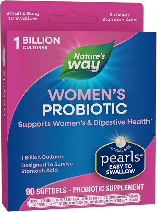 Nature's Way Women's Probiotic Pearls, Supports Women's and Digestive Health*, Protects Against Occasional Constipation & Bloating*, 1 Billion Live Cultures, 90 Softgels