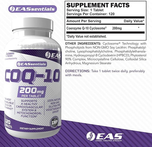 Experimental and Applied Sciences COQ-10 200mg | Antioxidant Supporting Heart Health & Energy Production | Gluten Free, Non GMO | Better Absorption with Cyclosome Delivery | 120 Tablets