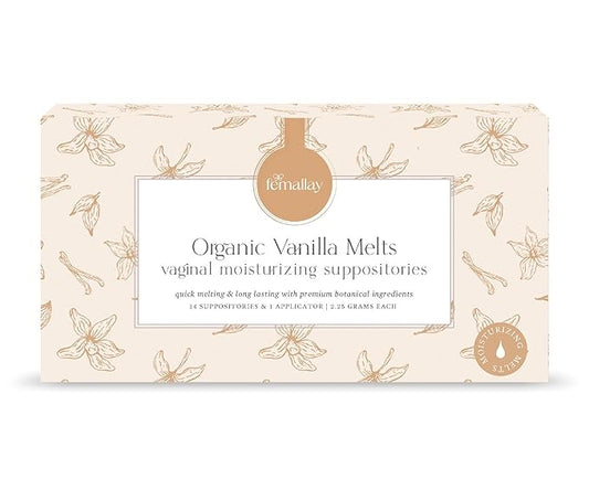 Femallay Organic Vaginal Moisturizing Suppository Melts - 100% Natural Suppositories for Vaginal Odor and Dryness Relief, Ultra-Hydrating Fast-Acting Comfort (Vanilla)