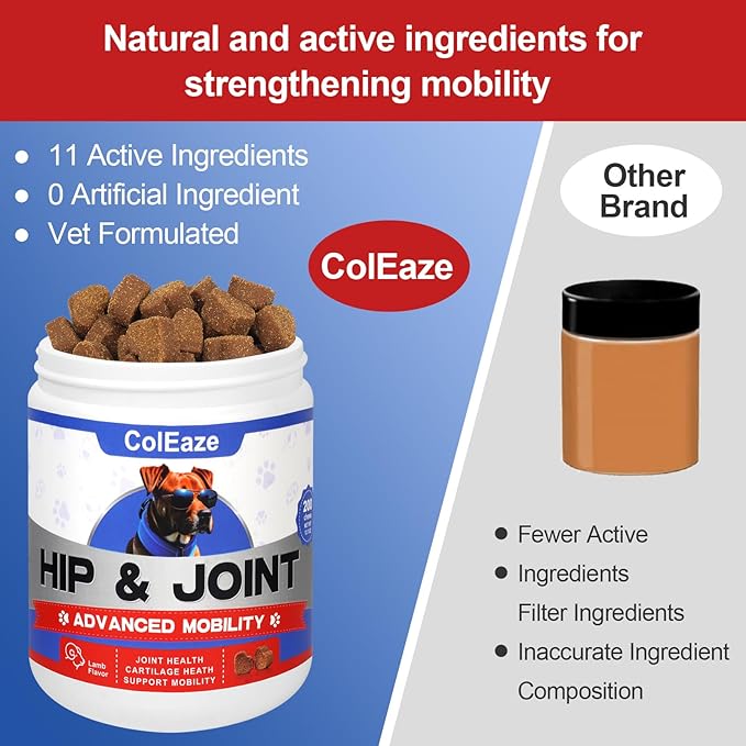 Glucosamine for Dogs Soft Chews 200 Count - Hip & Joint Support Supplement, MSM & Turmeric for Joint Pain Relief & Mobility Care - All Life Stages Puppy to Senior Dogs - Lamb Flavor