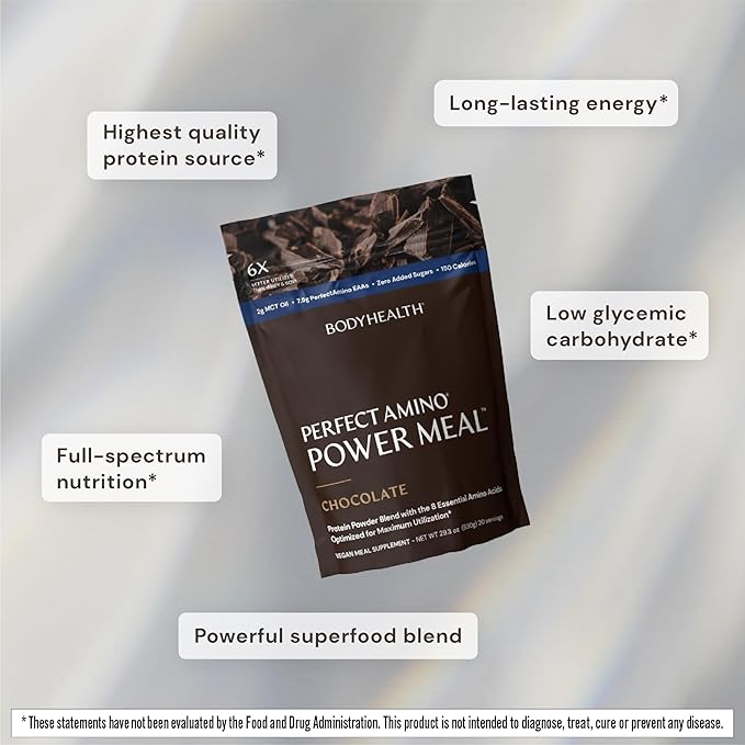 BodyHealth PerfectAmino Power Meal Shake New Dark Chocolate Flavor with MCT Oil Carb 10 and Perfect Amino Protein Base (20 Servings)