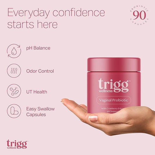 Trigg Vaginal Probiotics for Women- pH Balance, Digestion, UT- Female Health Supplement with Cranberry- Prebiotic Blend, Lactobacillus- Promote Healthy Vaginal Odor & Flora- Feminine Probiotic- 90 Ct