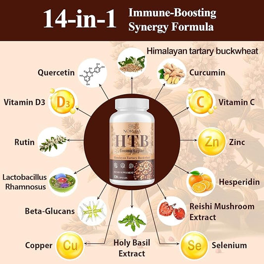 Himalayan Tartary Buckwheat Supplement with Quercetin, Zinc, Rutin, Vitamin C, D, Curcumin for Immune Support & Antioxidant & Gut Health - 240 Vegan Capsules