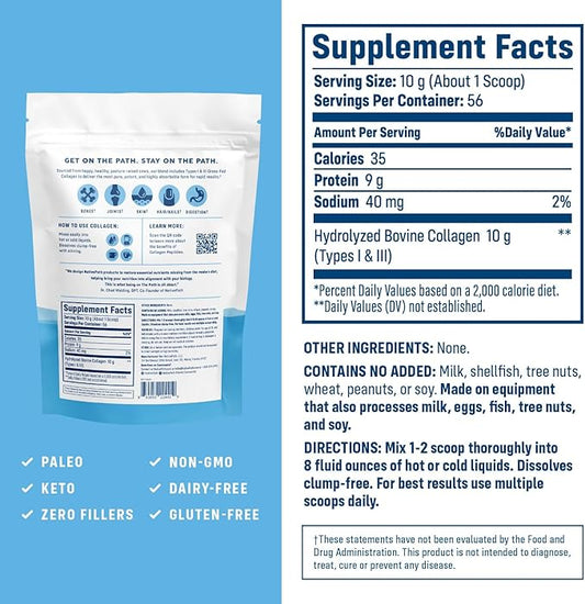 NativePath Collagen Peptides Protein - Hydrolyzed Type 1 & 3 Collagen Powder for Skin, Hair, Nails - 19.8 oz (56 Servings)