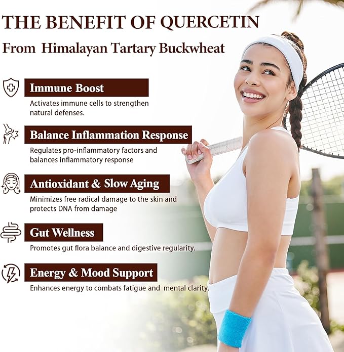 Himalayan Tartary Buckwheat Supplement with Quercetin, Zinc, Rutin, Vitamin C, D, Curcumin for Immune Support & Antioxidant & Gut Health - 240 Vegan Capsules