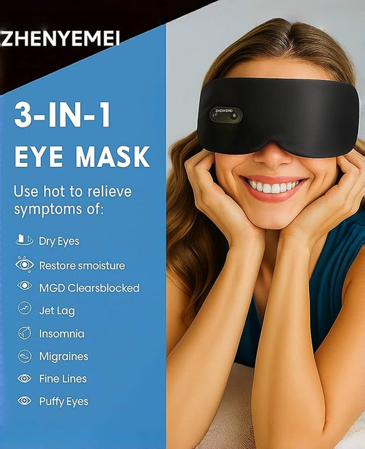 Heated Eye Masks for Dry Eyes, Cordless Silk Mask, 3 Heat Levels Electric Heating Pad for Eye Strain Relief & Fatigue,Ideal Gifts for Men Women,Sleep,Travel,Relaxation