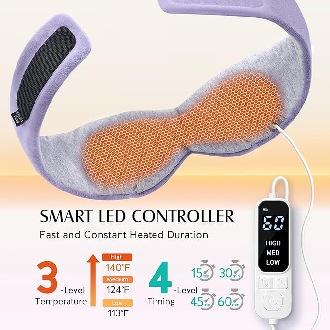 YFONG Heated Eye Mask, Warm Eye Compress Mask for Dry Eyes, USB Electric Heating Pad with Temperature & Timer Control, Dry Sleep Mask for Relax & Reduce Strain Dark Circle Stye Treatment, Purple