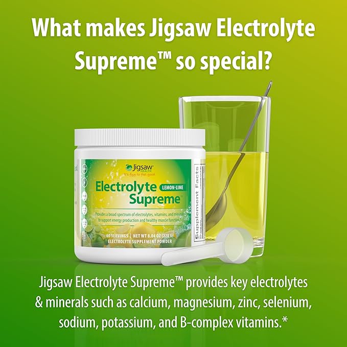 Jigsaw Health Electrolyte Supreme | Broad Spectrum of Electrolytes + Trace Minerals | Lemon-Lime Flavor | 60 Servings (Jar)