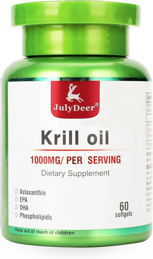 Antarctic Krill Oil 1000 mg with Omega-3s EPA, DHA, Astaxanthin and Phospholipids 60 Softgels Supplement No Fishy Aftertaste for Joint, Heart, Brain and Immunity