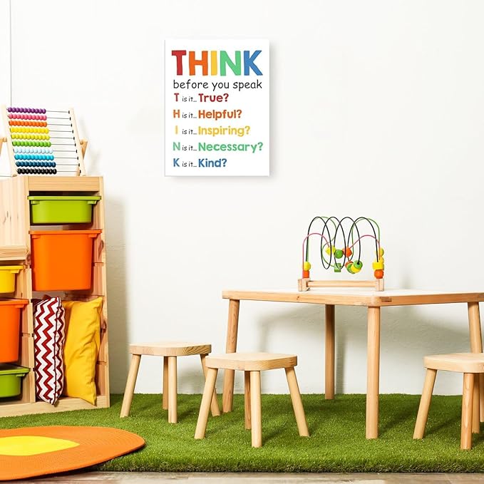 Mental Health Wall Decor,Think Before You Speak Wall Art,Therapy Office Wall Decor,Inspirational Canvas Wall Art for Classroom Counseling Office Homeschool