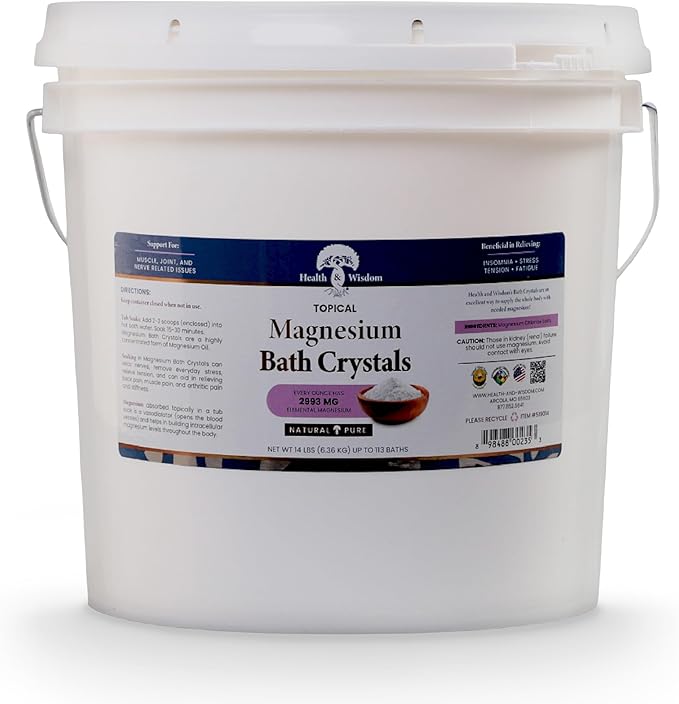 Health and Wisdom Magnesium Bath Salt - Magnesium Chloride Flakes for Bath Soak, 4X Epsom Salt Concentration, Unscented Formula, Dead Sea Sourced, Zero Additives - 224oz