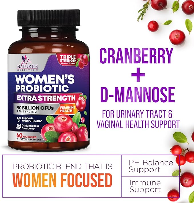 Probiotics for Women - 90 Billion CFU 16 Probiotic Strains with Cranberry, Vaginal Probiotics with Prebiotics PH, Digestive, UT, Immune, & Feminine Health Support, Pro Biotics for Women, 60 Capsules
