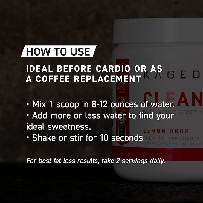 Kaged Clean Burn Powder | Strawberry Lemonade | Thermogenic Weight Management | Boost Metabolism | Organic Caffeine, Apple Cider Vinegar | Supplements for Men & Women | 30 Servings
