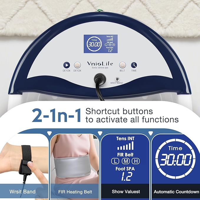 Ionic Foot Bath Detox Machine, Ion Detox Foot Bath Cleanse, LED Display Spa with Heated Belt, Wrist Strap, Arrays, Liners (Portable Handbag)