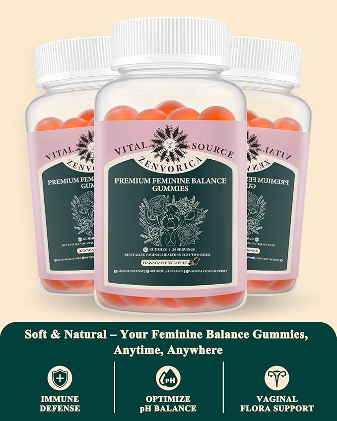 Premium Feminine Balance Gummies for Women - Vital Hawaiian Pineapple pH Balance Probiotic Gummies for Source Odor and Flora Wellness, Immune Support, Vegan, 60 Count
