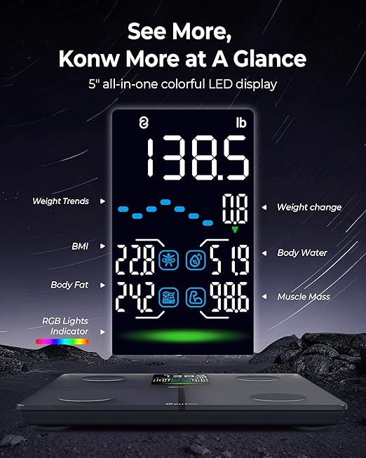Smart Scale for Body Weight, Professional Bathroom Digital Scale with BMI, Body Fat, Muscle Mass, Most Accurate to 0.05lb, Large Display High Accurate Body Composition Machine with Fitness App