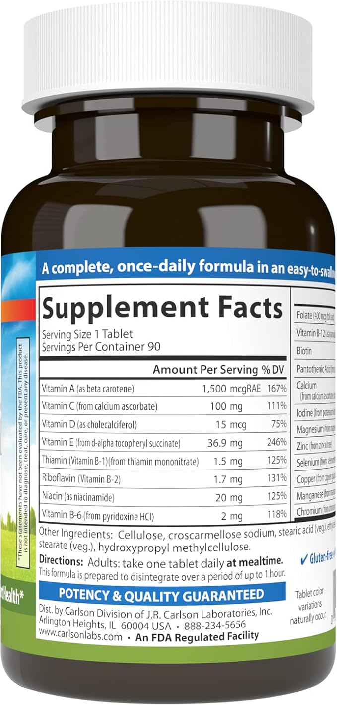 Carlson - Mini-Multi, Vitamins & Minerals, Immune Support & Heart Health, Optimal Wellness, 90 mini tablets.