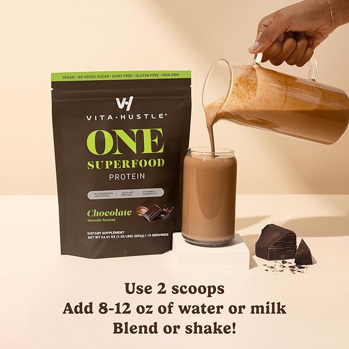 VitaHustle ONE Meal Replacement Shake - Plant Based Protein Powder by Kevin Hart - Vegan, Meal Replacement Powder with Superfoods, Vitamins, Adaptogens & Probiotics - Chocolate and Vanilla Flavor, 30 Servings
