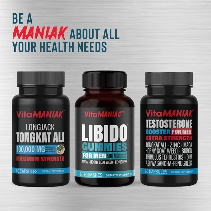 Longjack Tongkat Ali Capsules for Men, Root Extract & Turkesterone, Herbal Supplement for Men's Health & Muscle Growth, Dietary, High Potency 100:1 Extract 1000mg Per Serving, 60 Capsules
