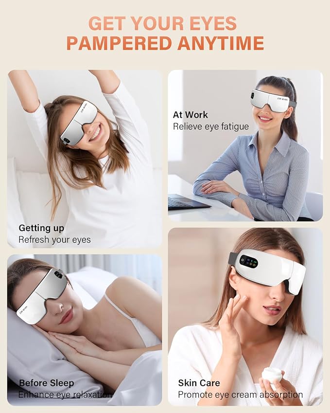 Eye Massager with Heat, 7 Massage Modes, Eye Mask, Birthday Gifts for Women, Men, Friend, Mom and Dad, Sleep Mask for Relax, Migraine Relief, Reduce Strain, Improve Sleep, White
