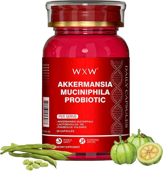 WXW Akkermansia Muciniphila Probiotic for Women and Men, Help GLP-1 Produce Naturally, Lactobacillus GG - Support for Metabolism Curb Cravings Digestive & Gut Health, 30 Capsules