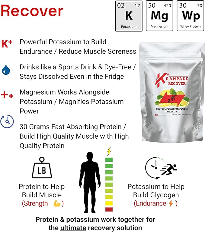 Whey Protein Electrolytes Powder | 30g Protein & 7g BCAA + 2,000mg Potassium Supplement + Magnesium | >2X More K+ Than Coconut Water