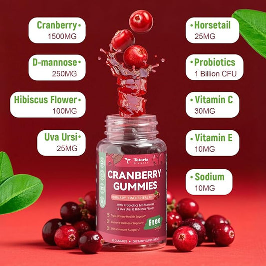 2 Pack Vegan Cranberry Gummies with D-Mannose, Probiotic & Vitamin C & Uva Ursi - Women Urinary Tract Health & Immune Support -Suger Free Cranberry Supplements for Women - 120 Count