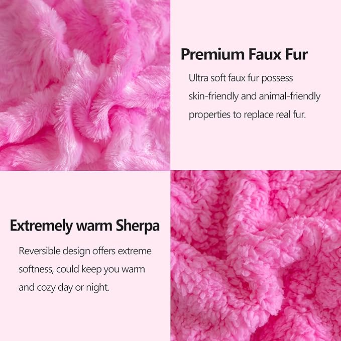NEWCOSPLAY Super Soft Faux Fur Blanket Twin Size Pink Sherpa Fuzzy Plush Warm Blanket for Sofa Bed (Pink, Twin(60"x80"))