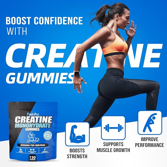 Pre Workout hcl creatine monohydrate Gummies, 120 Blue chew for Men(Blueberry), creatine hcl Energy Supplement for Women, whey Protein Isolate Vital Source Feminine Gummies
