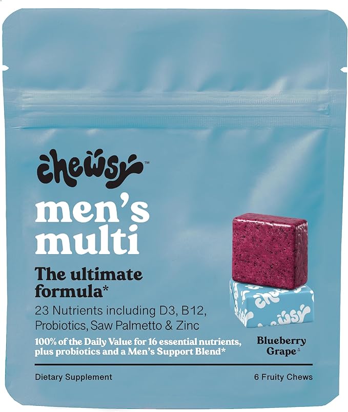 Chewsy - Men's Multivitamin Chews - Immune and Energy Support, Vitamin A, B12, C, D3, E, Probiotics, Saw Palmetto, Zinc - 6-Day Supply