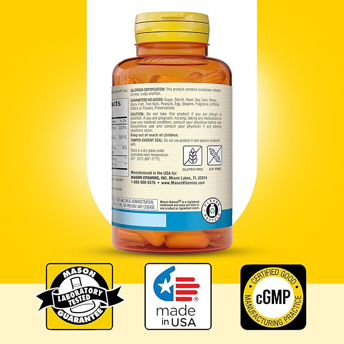 MASON NATURAL Glucosamine Chondroitin 1500/1200 with Vitamin C, Supports Joint Health for Normal Flexibility & Mobility*, 280 Capsules, 3 Month Supply