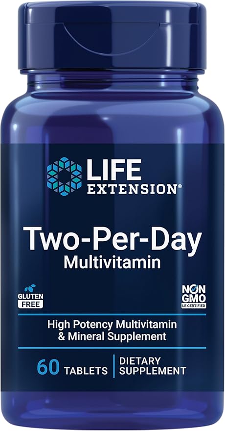 Life Extension Two-Per-Day Multivitamin – Daily Dose of Vitamins & Minerals for Men and Women - Complete Essential Vitamin Supplement for Energy, Health – Gluten-Free – Non-GMO – 60 Tablets