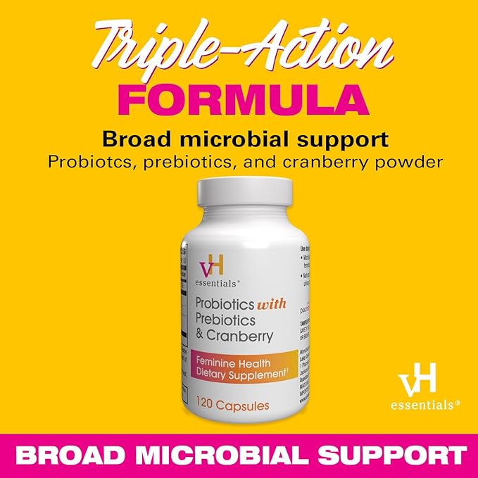 vH essentials Probiotics for Women with Prebiotics, Cranberry & Vitamin C - 120 Capsules (60 Day Supply) -Probiotics Support Gut Balance, Health & Urinary Tract Health for Women