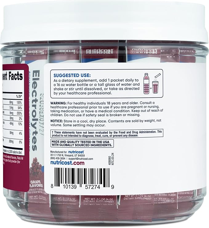 Nutricost Electrolytes Complex, Grape Flavored, 40 Stickpacks - Advanced Hydration Complex
