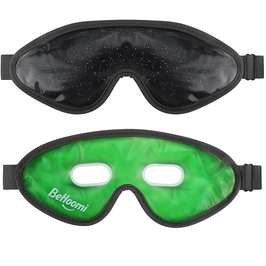 2Packs Cooling Eye Masks, Ice Eye Mask Cold Compress for Eyes, Reusable Cold Gel Eye Mask for Eye Relaxation, Comfort Snug Fit, Eye Cover for Home, Office, Black & Green