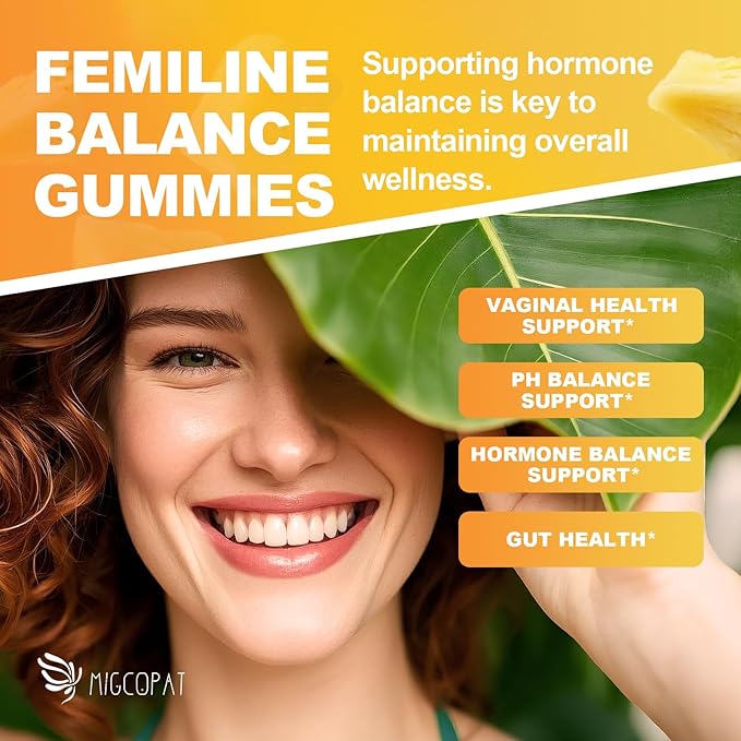 Premium Feminine Balance Gummies – 2 Pack, Probiotic + Enzyme Blend for Digestive, Hormone & PH Balance, Pineapple Flavor, 120 Gummies