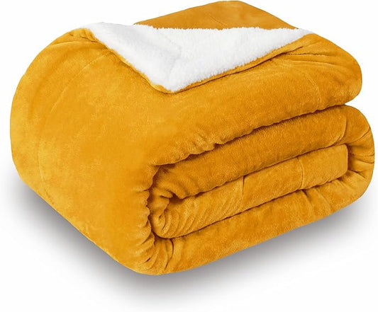 SOCHOW Sherpa Fleece Throw Blanket, Double-Sided Super Soft Luxurious Plush Blanket Throw Size, Mustard Yellow, 50x60 inches